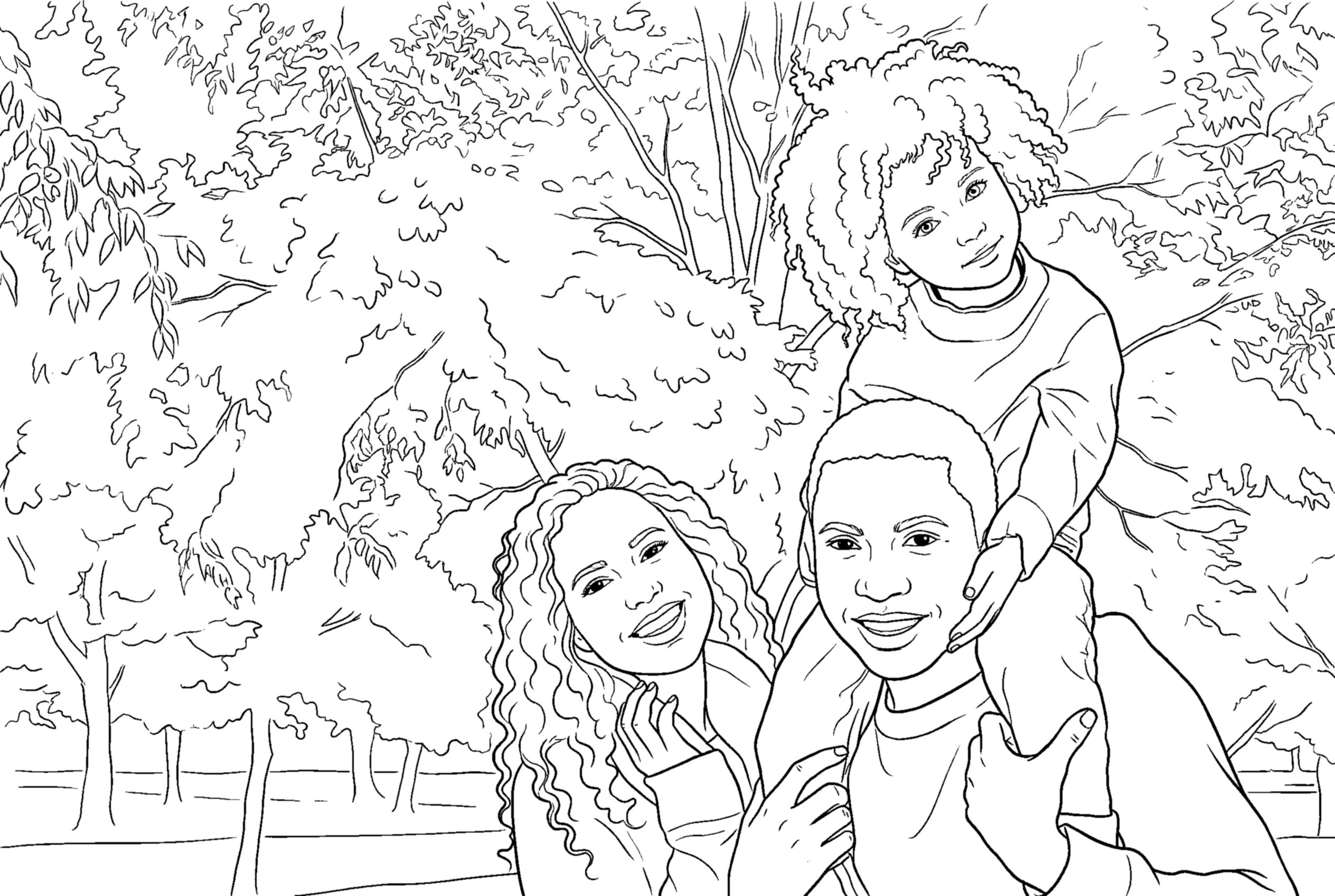 Family portrait coloring page